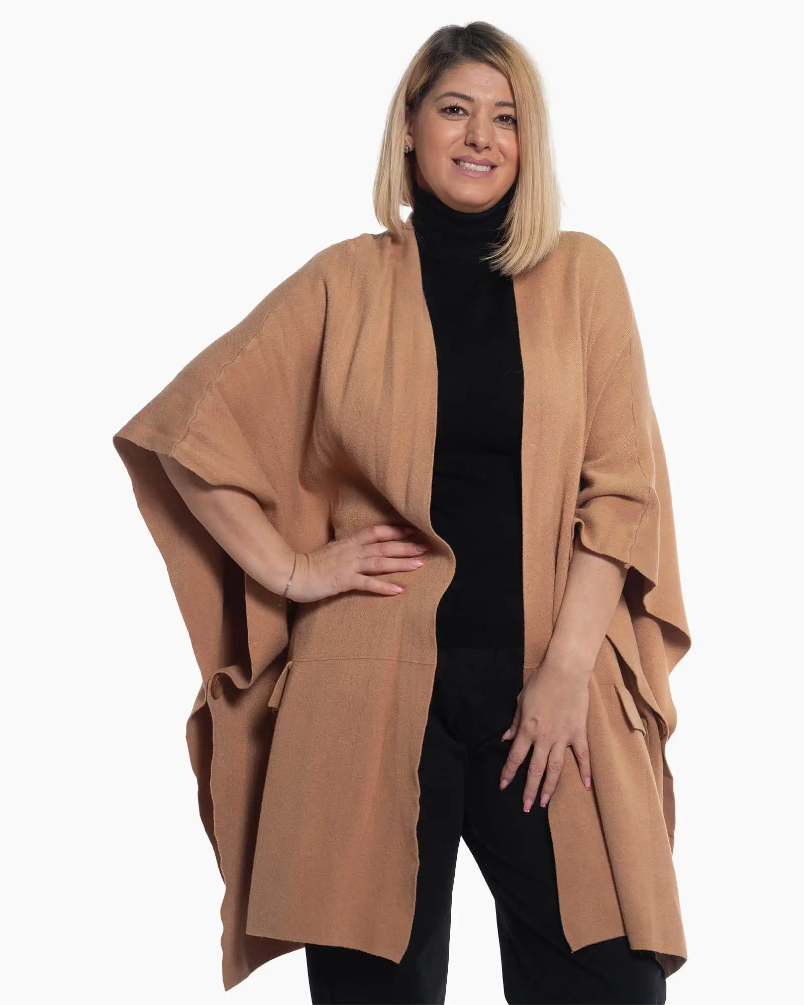 Produse noi - Vestă lungă cappuccino, cu mâneci kimono, din materialul moale