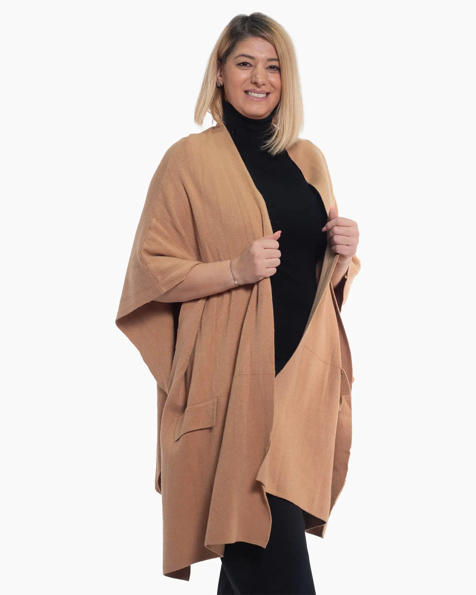 Vestă lungă cappuccino, cu mâneci kimono, din materialul moale [2]
