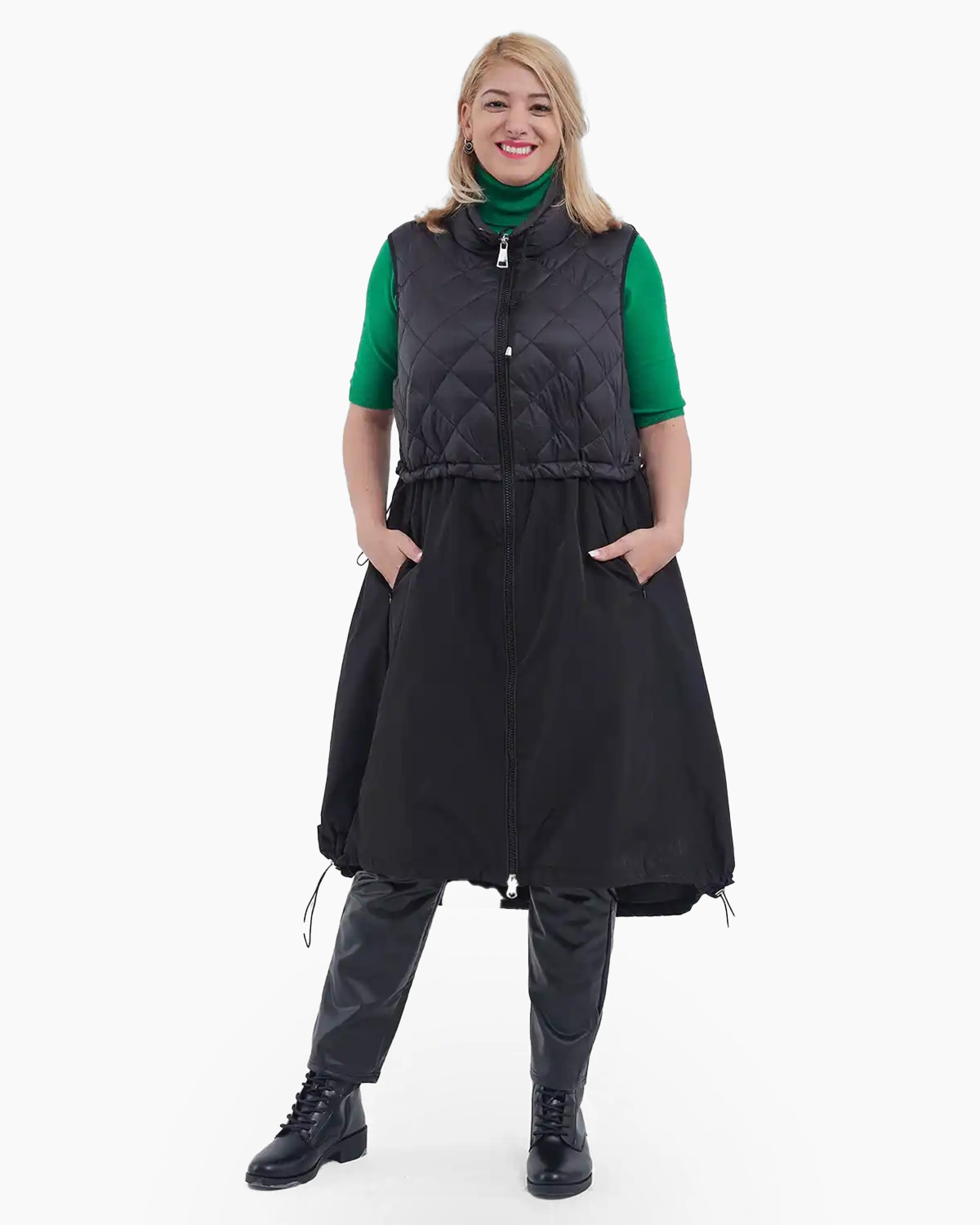 Veste - Vestă lungă cu material matlasat și șnur elastic