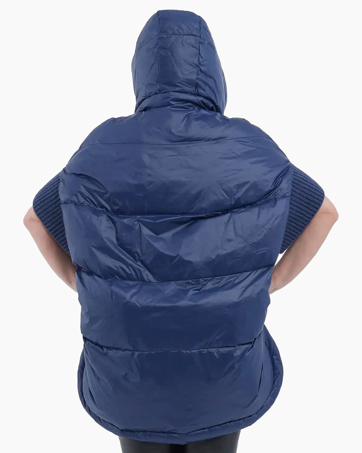 Vestă matlasată cu mâneci kimono, glugă nedetașabilă, bleumarin [1]
