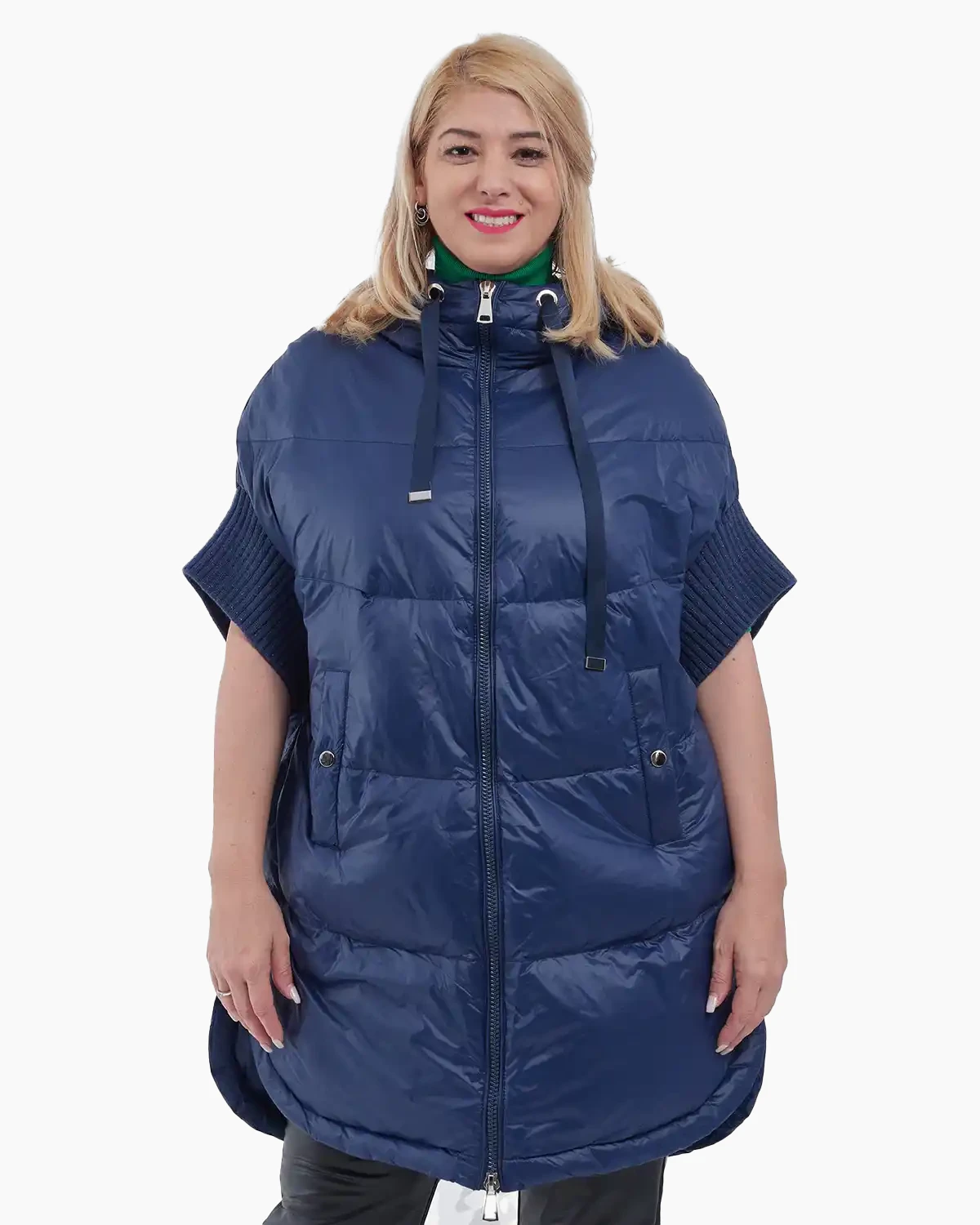 Veste - Vestă matlasată cu mâneci kimono, glugă nedetașabilă, bleumarin