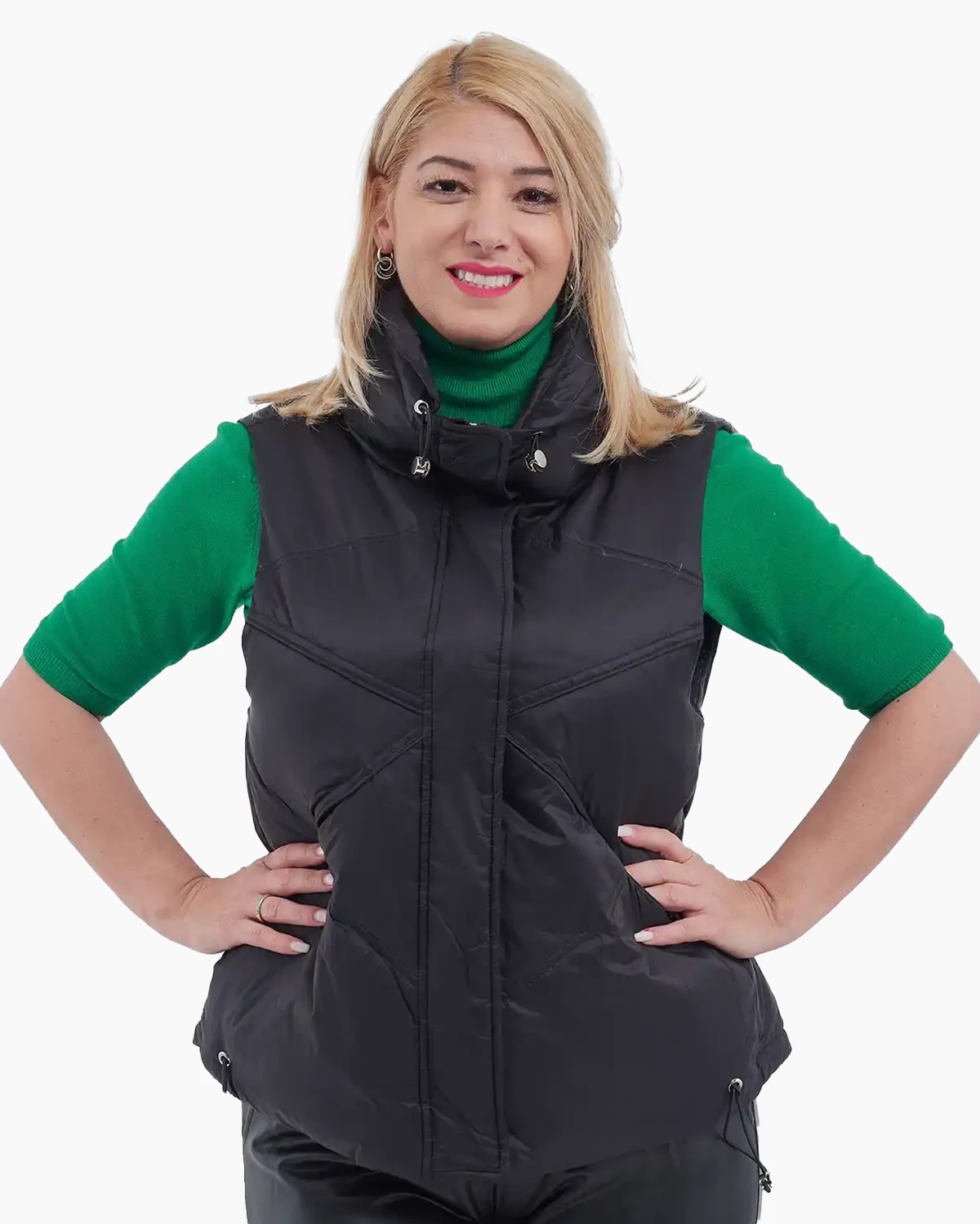 Veste - Vesta midi cu umplutură din puf, cu guler larg și buzunare ascunse neagră