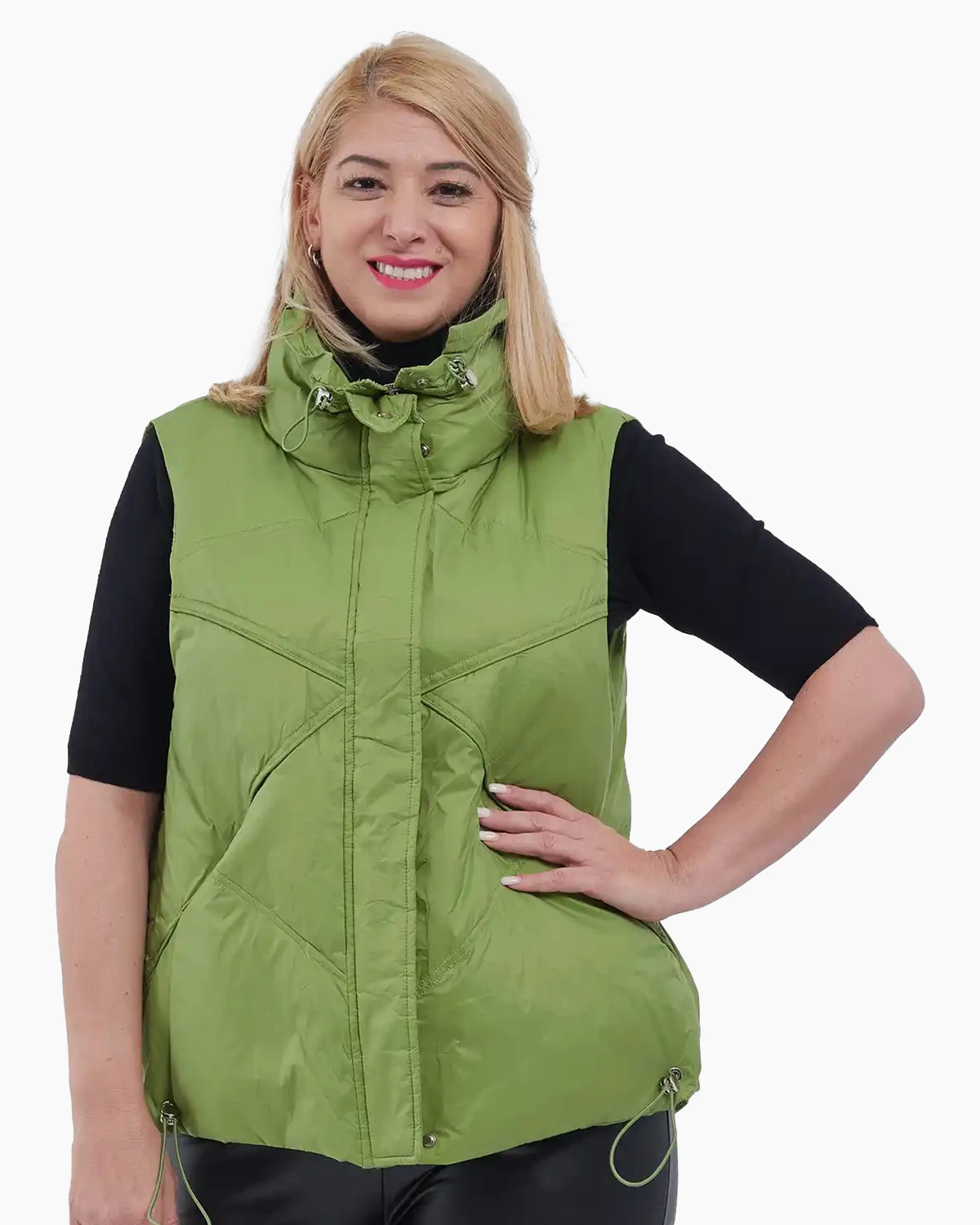 Veste - Vesta midi cu umplutură din puf, cu guler larg și buzunare ascunse vernil
