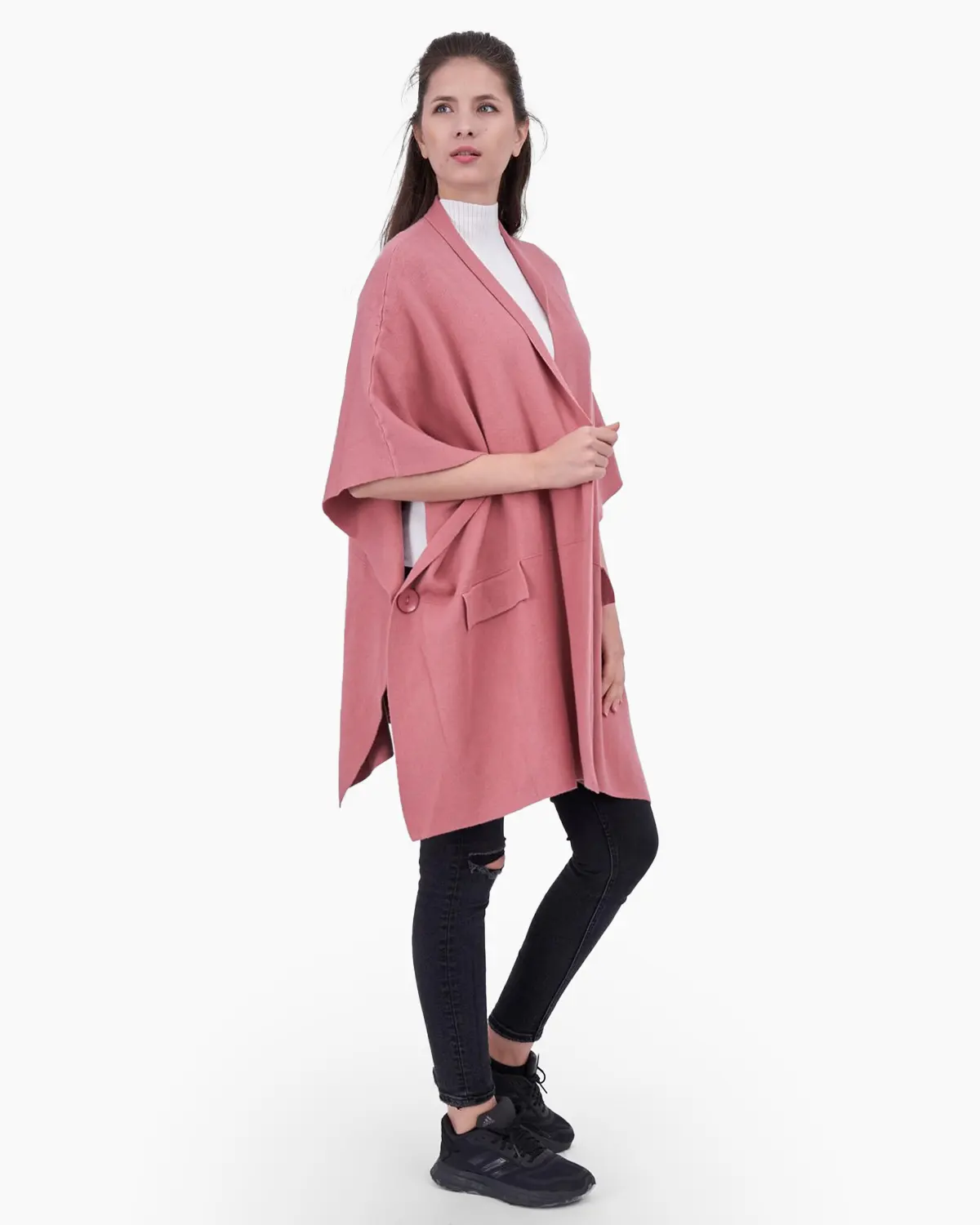 Veste - Vesta roz plamaniu tip poncho