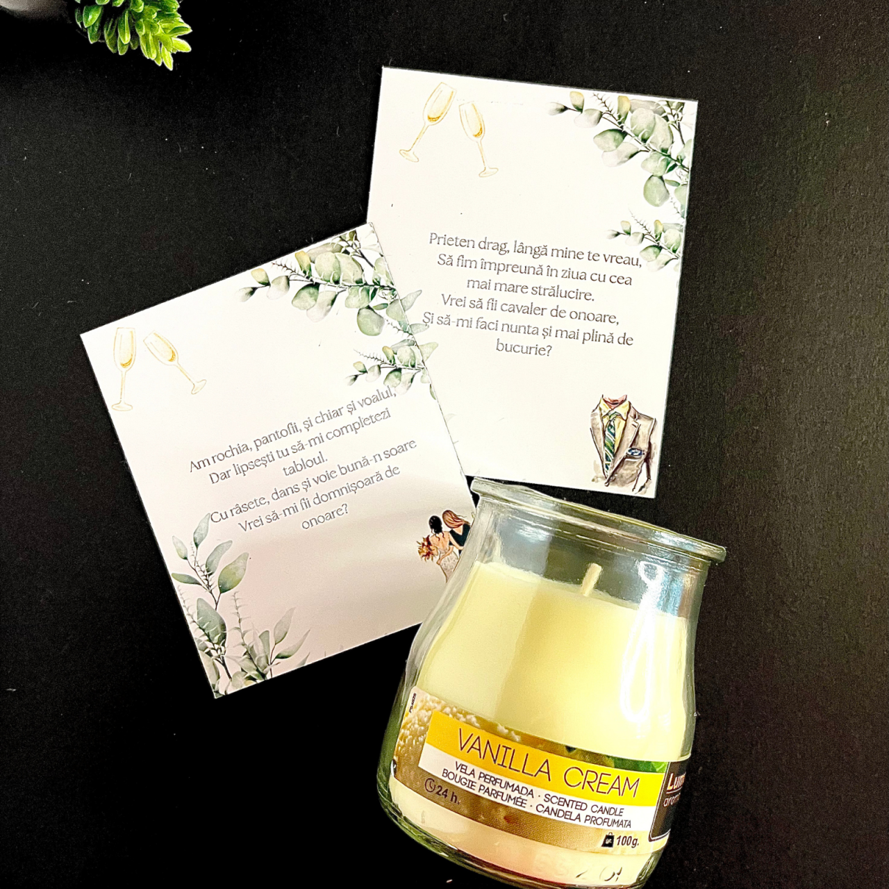 Set 2 Mărturii Domnișoare & Cavaleri de onoare- 2 poze magnetice personalizate & lumânare Vanilla [1]