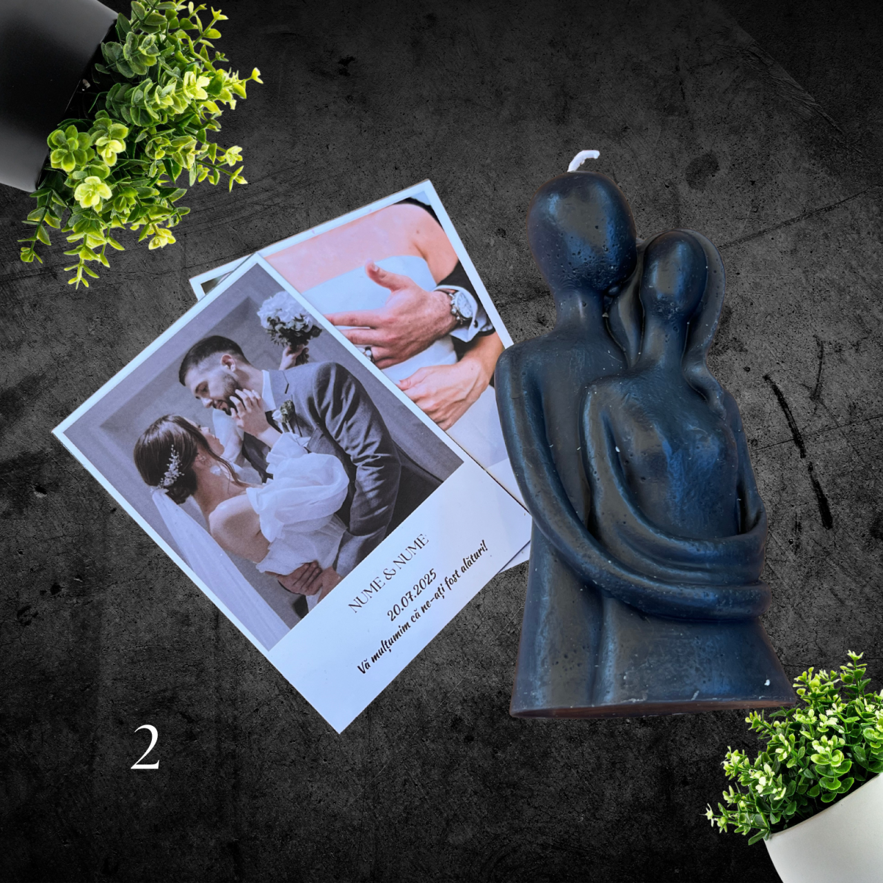 Set  Mărturie Nuntă- 2 poze magnetice  personalizate & lumânare Heart [2]