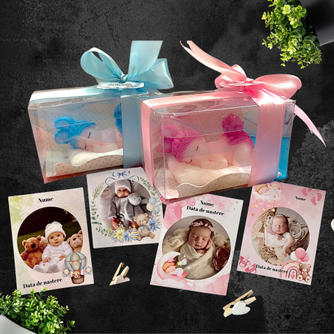 Mărturii Nuntă & Botez - Set Mărturie Botez- 2 poze magnetice personalizate & lumânare Baby