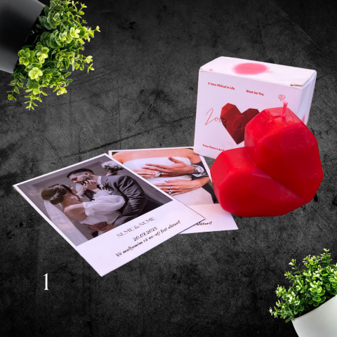 Mărturii Nuntă & Botez - Set  Mărturie Nuntă- 2 poze magnetice  personalizate & lumânare Heart