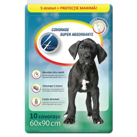 Asternuturi Animale - Covorase absorbante 4Dog 60 x 90 cm, 10 buc / pachet