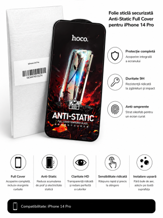 Folii telefoane - Folie sticlă securizată Anti-Static Full Cover iPhone 14 Pro