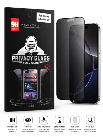 Folii telefoane - Folie sticlă securizată Privacy 9H Full Glue iPhone 16 Pro Max