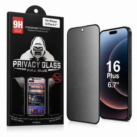 Folii telefoane - Folie sticlă securizată Privacy Glass Full Glue iPhone 16 Plus (6.7”)
