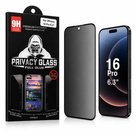 Folii telefoane - Folie sticlă securizată Privacy Glass Full Glue iPhone 16 Pro (6.3”)