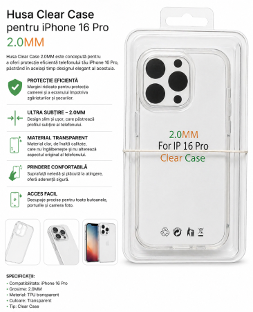 Huse telefoane - Husă Clear Case 2.0 mm iPhone 16 Pro