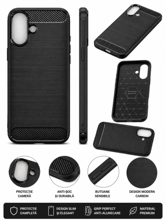 Huse telefoane - Husă iPhone Neagră Design Carbon Anti-șoc