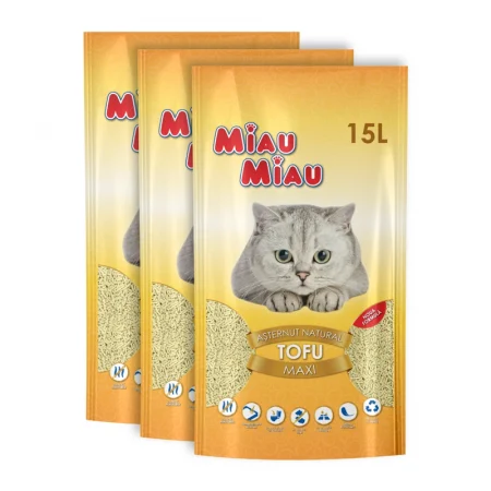 Asternuturi Animale - Pachet economic 3 buc x Asternut igienic pentru pisici Miau Miau Tofu Vanilie 15L