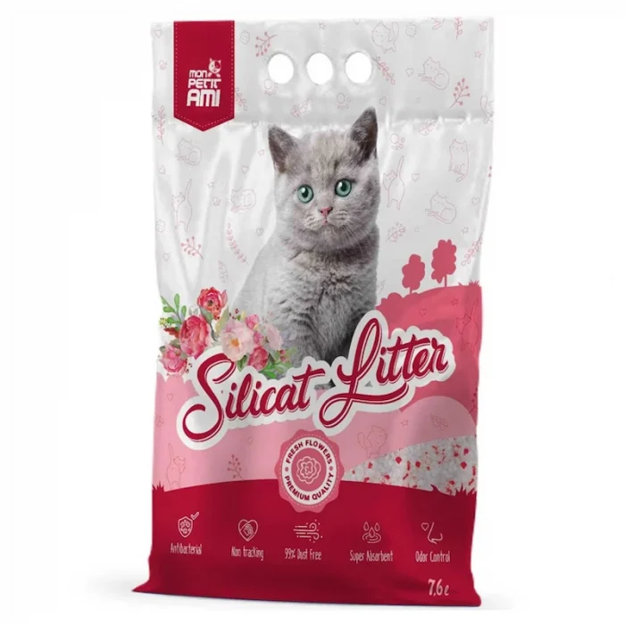 Asternuturi pentru pisici - Pachet economic 4 buc x Asternut igienic pentru pisici Mon Petit Ami Silicat Floral 7,6L
