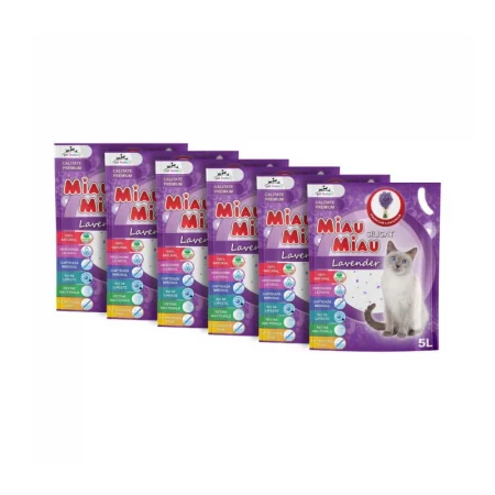 Asternuturi Animale - Pachet economic 6 buc x Asternut igienic pentru pisici Miau Miau Silicat cu Lavanda 5L