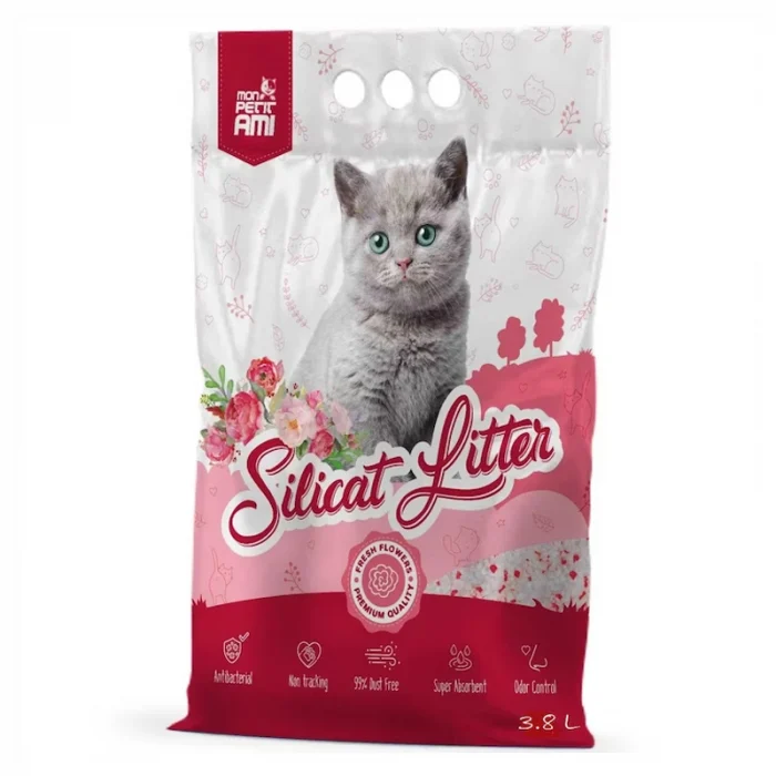 Asternuturi pentru pisici - Pachet economic 8 buc x Asternut igienic pentru pisici Mon Petit Ami Silicat Floral 3,8L