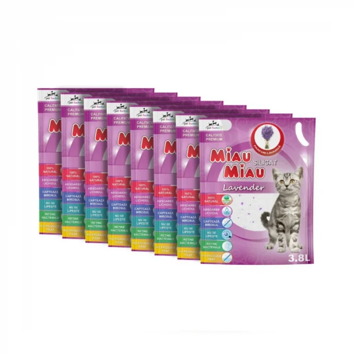 Asternuturi Animale - Pachet economic 8 buc x Asternut igienic pentru pisici Miau Miau Silicat Lavanda 3,8L