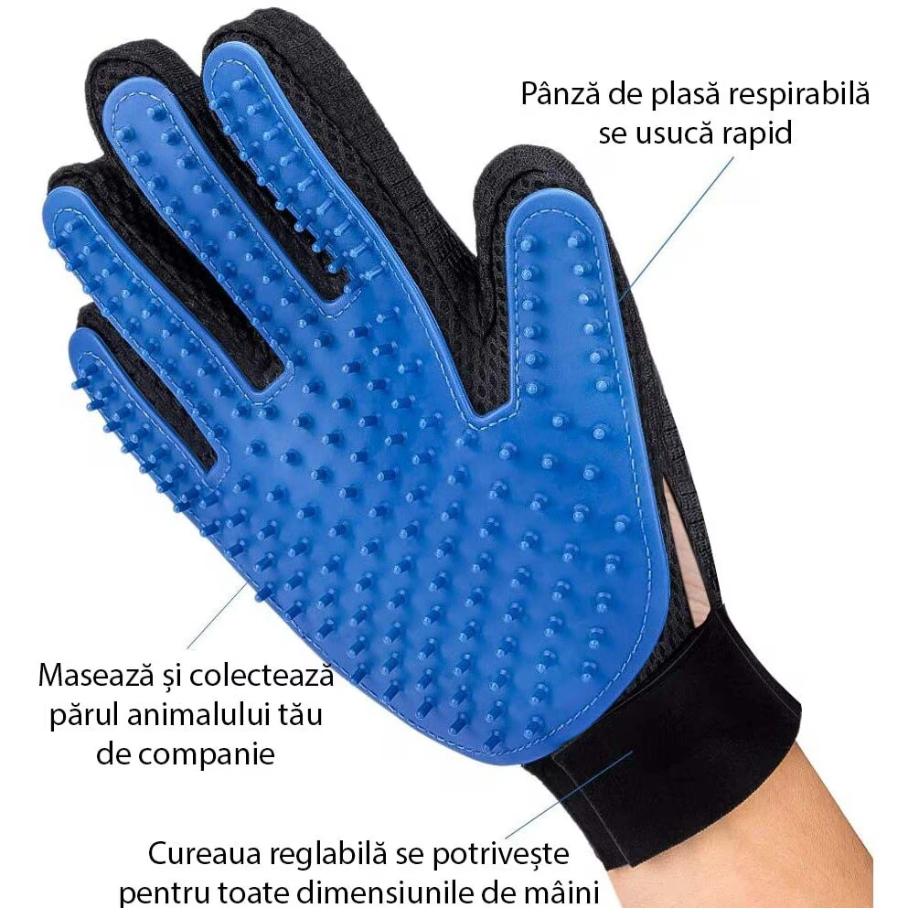Mănușă perie de îngrijire blana animale caini pisici albastru-negru [2]