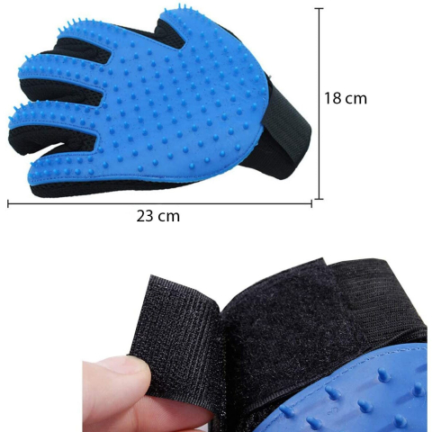 Mănușă perie de îngrijire blana animale caini pisici albastru-negru [3]