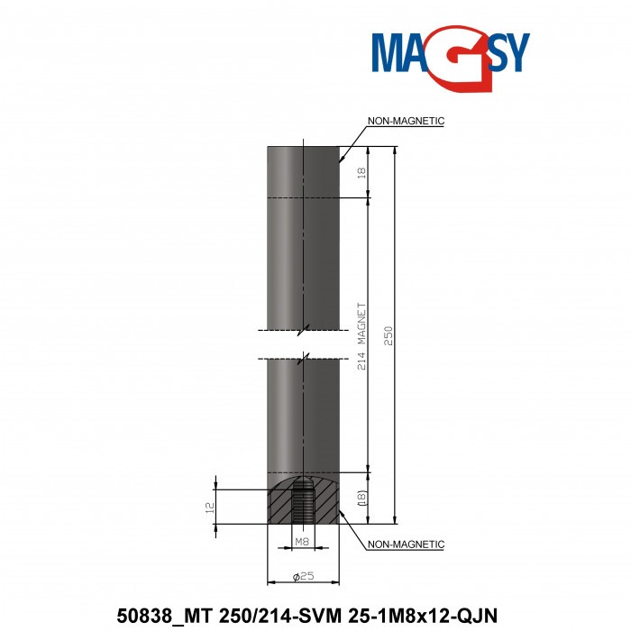 Bară magnetică - NdFeB diam.25 x 250 mm, 14.500 Gs, 95 N, 80 °C [6]