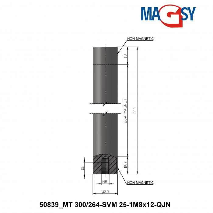 Bară magnetică - NdFeB diam.25 x 300 mm, 14.500 Gs, 95 N, 80 °C [6]
