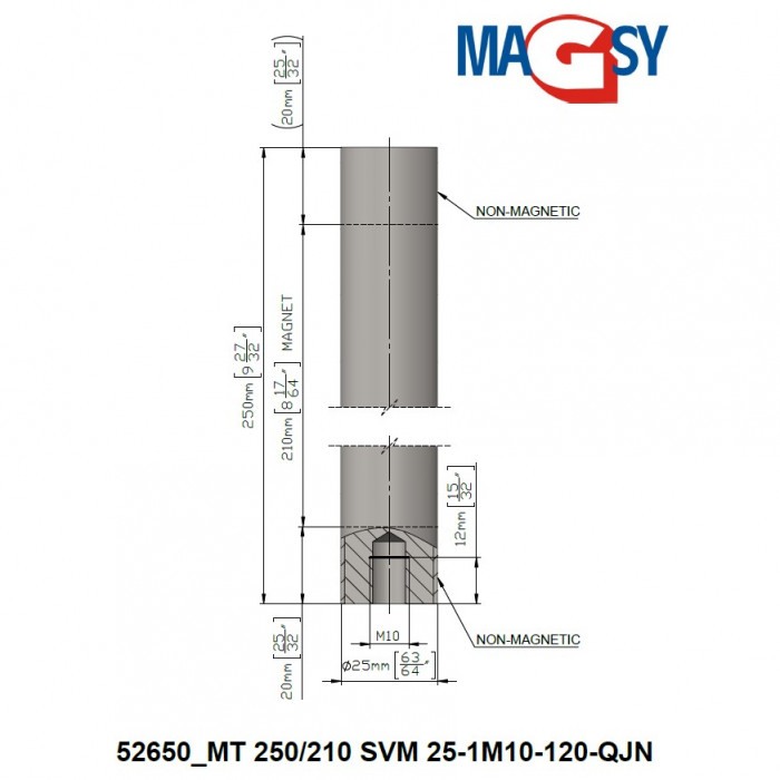 Bară magnetică - NdFeB pr.25 x 250 mm, 14.500 Gs, 95 N, 120 °C [4]