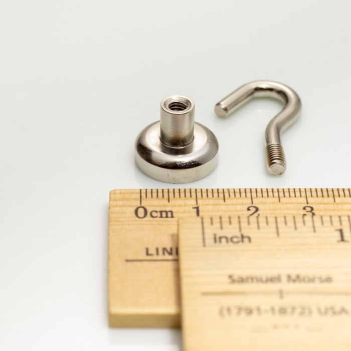 Cârlig magnetic argintiu, diametru 16 mm, NdFeB, forță de rupere 8 kg [3]