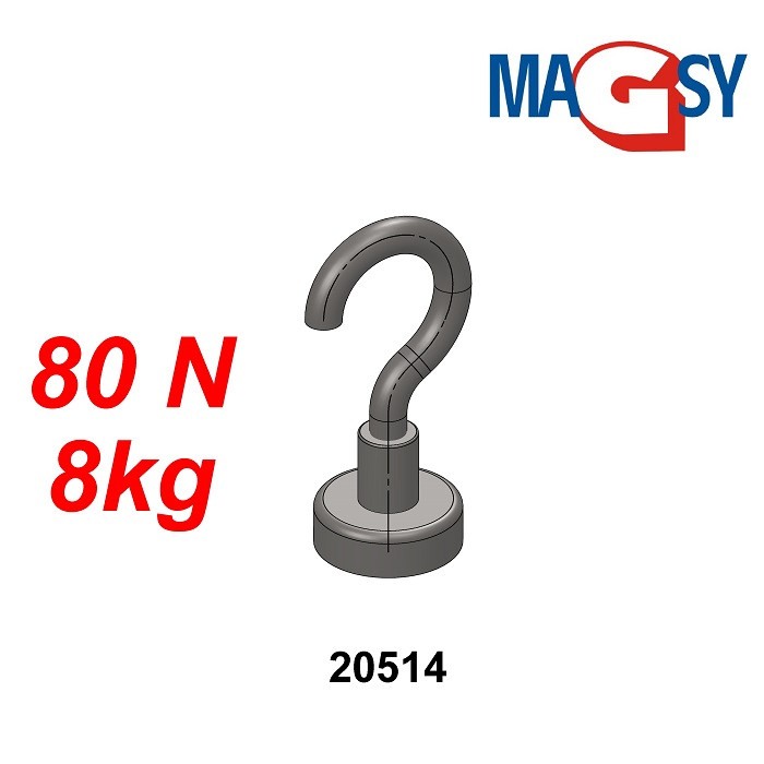 Cârlig magnetic argintiu, diametru 16 mm, NdFeB, forță de rupere 8 kg [5]
