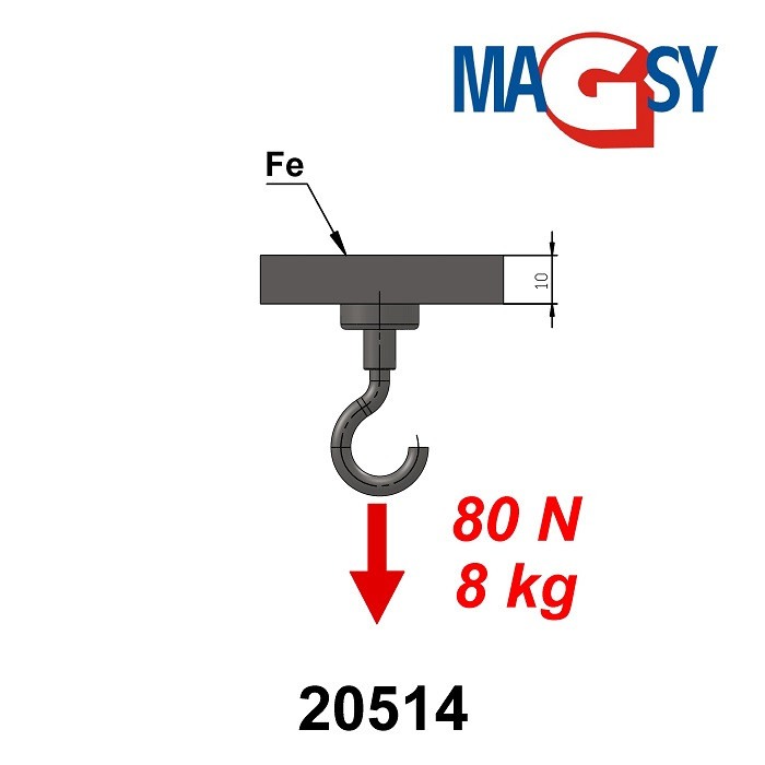 Cârlig magnetic argintiu, diametru 16 mm, NdFeB, forță de rupere 8 kg [6]