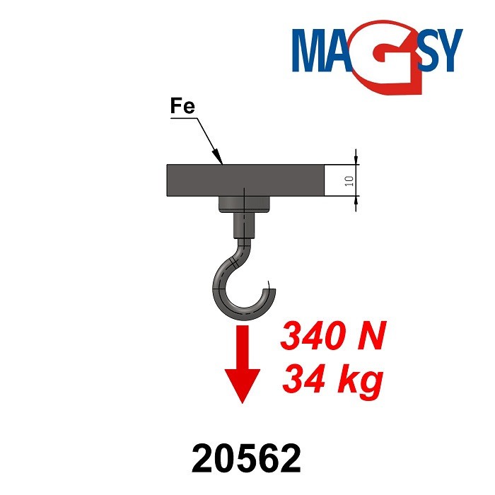 Cârlig magnetic argintiu, diametru 32 mm, NdFeB, forță de rupere 34 kg [7]