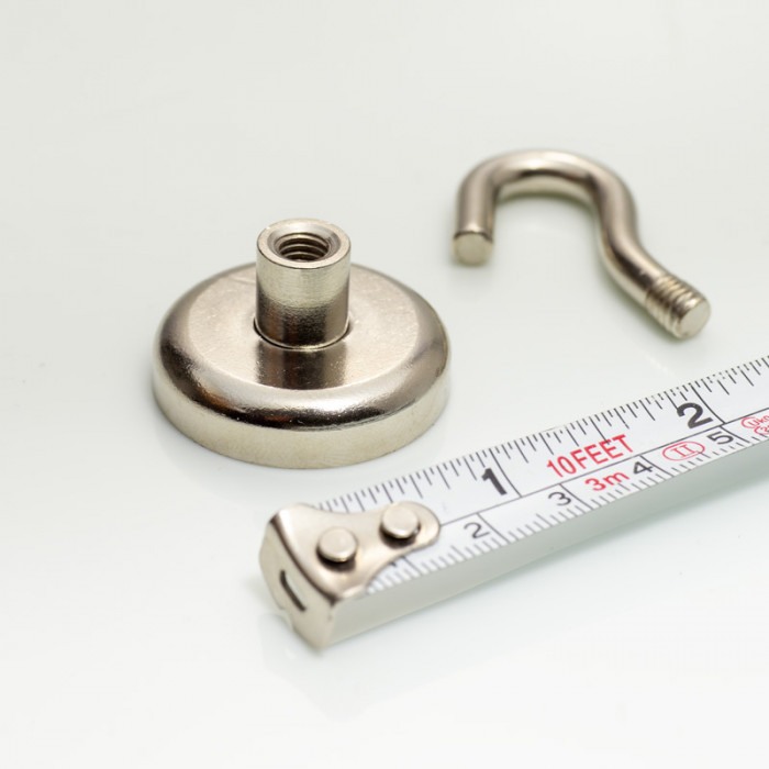 Cârlig magnetic argintiu, diametru 32 mm, NdFeB, forță de rupere 34 kg [3]