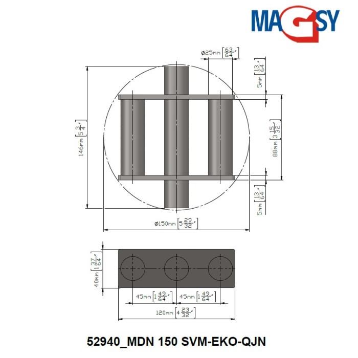Magnet de buncăr (80 °C, 13.500 Gs, 95 N) diametru 150 mm [2]