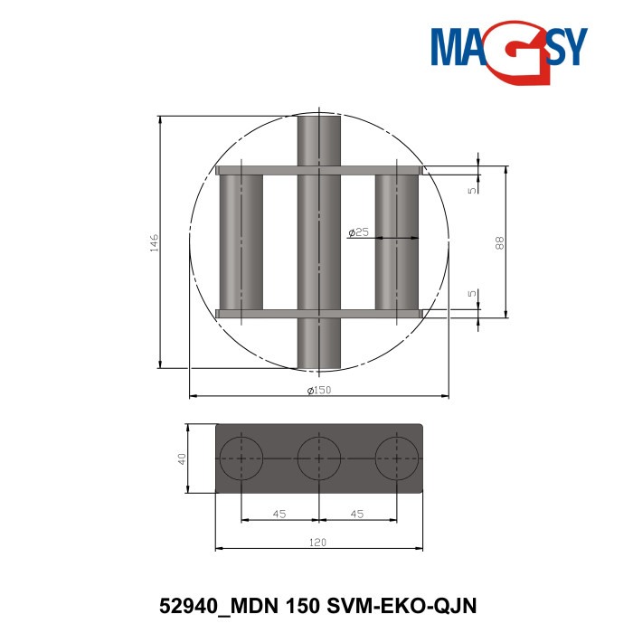 Magnet de buncăr (80 °C, 13.500 Gs, 95 N) diametru 150 mm [4]
