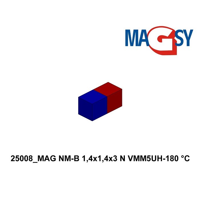 Magnet neodim bloc 1,4x1,4x3 VMM5UH-180 °C [5]