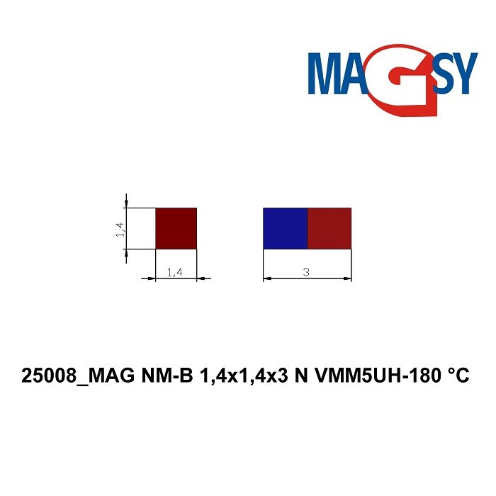 Magnet neodim bloc 1,4x1,4x3 VMM5UH-180 °C [2]