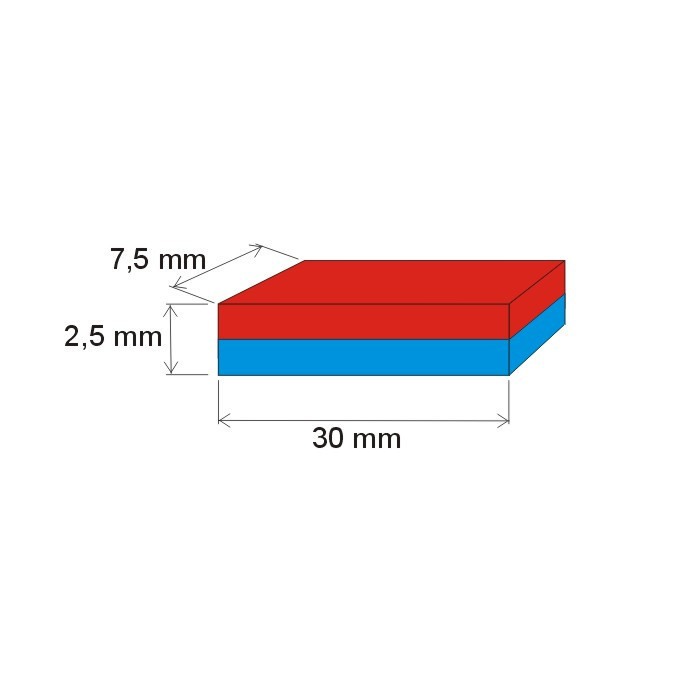 Magnet neodim bloc 30x7,5x2,5 N 180 °C, VMM5UH-N35UH [2]