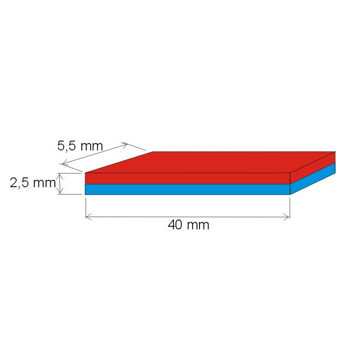 Magnet neodim bloc 40x5,5x2,5 P 150 °C, VMM8SH-N45SH [2]