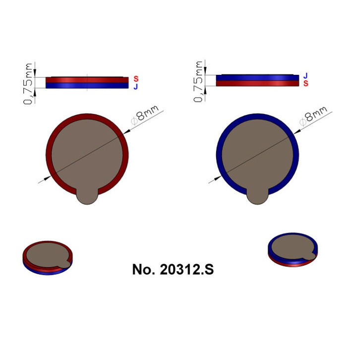 Magnet neodim cilindru cu autoadeziv cu diam.8x0,75 N 80 °C - set 2 buc, VMM4-N35 [7]