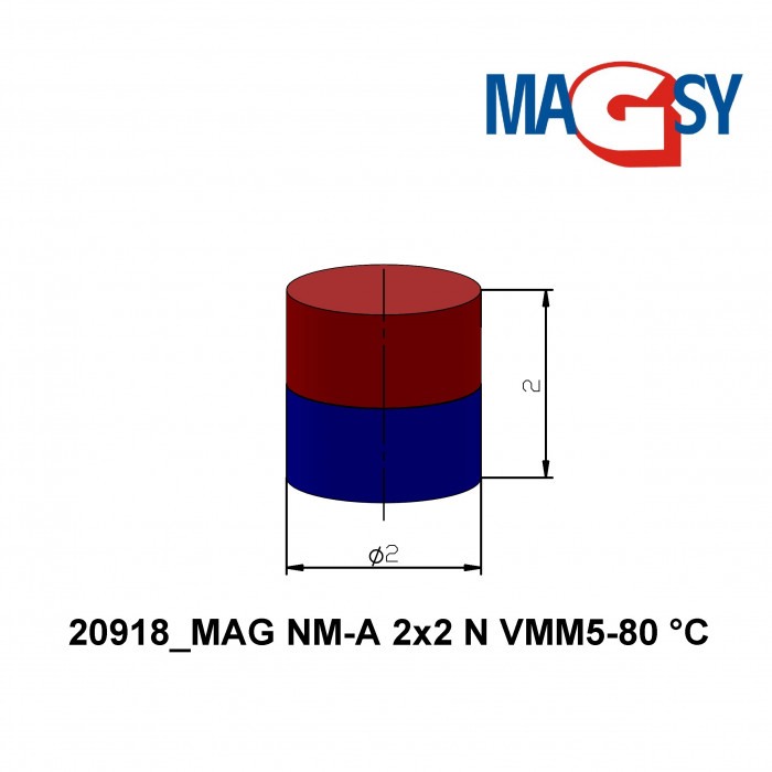 Magnet neodim cilindru cu diam.2x2 N 80 °C VMM5 [2]