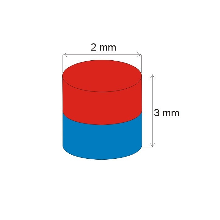 Magnet neodim cilindru cu diam.2x3 N 80 °C, VMM5-N38 [2]