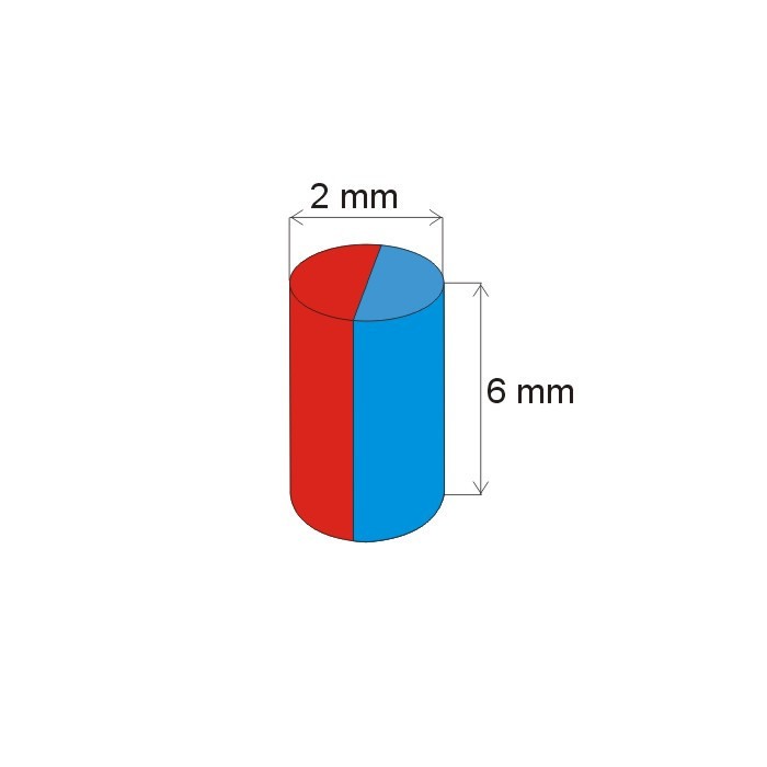 Magnet neodim cilindru cu diam.2x6 N 80 °C, VMM4 [2]