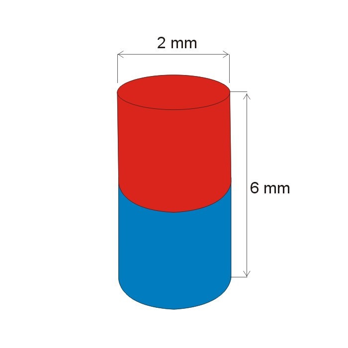 Magnet neodim cilindru cu diam.2x6 N 80 °C, VMM4-N35 [2]