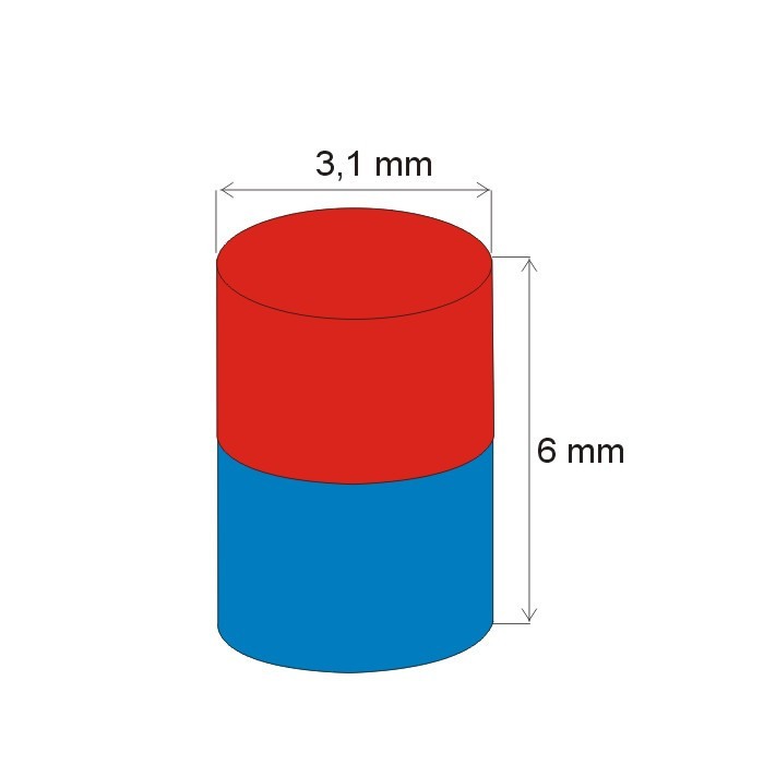 Magnet neodim cilindru cu diam.3,1x6 N 80 °C, VMM4-N30 [2]