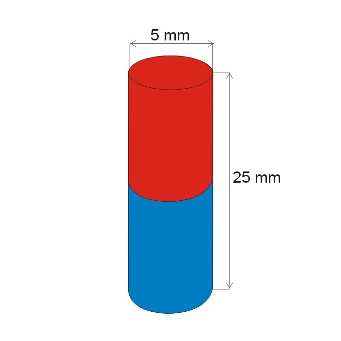 Magnet neodim cilindru cu diam.5x25 N 80 °C, VMM8-N45 [2]