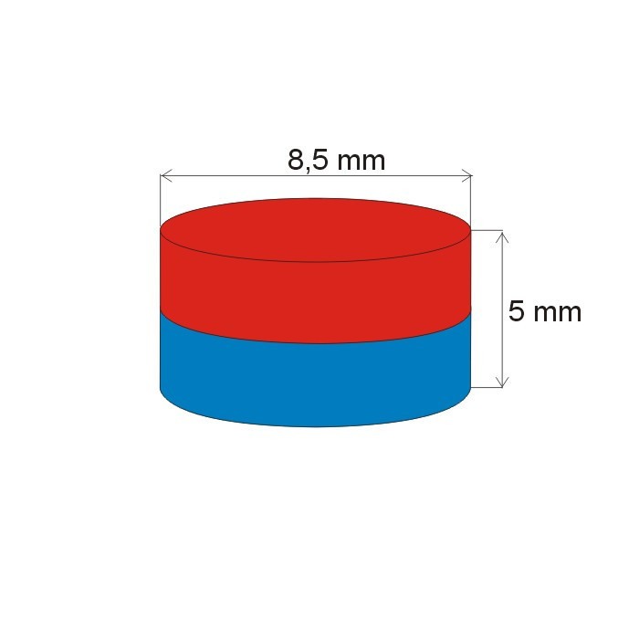 Magnet neodim cilindru cu diam.8,5x5 N 80 °C, VMM8-N45 [2]