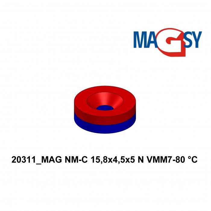 Magnet neodim cilindru cu gaură pentru șurub cu cap înecat diam. 15,8 x 5 N 80 °C, VMM7 [3]