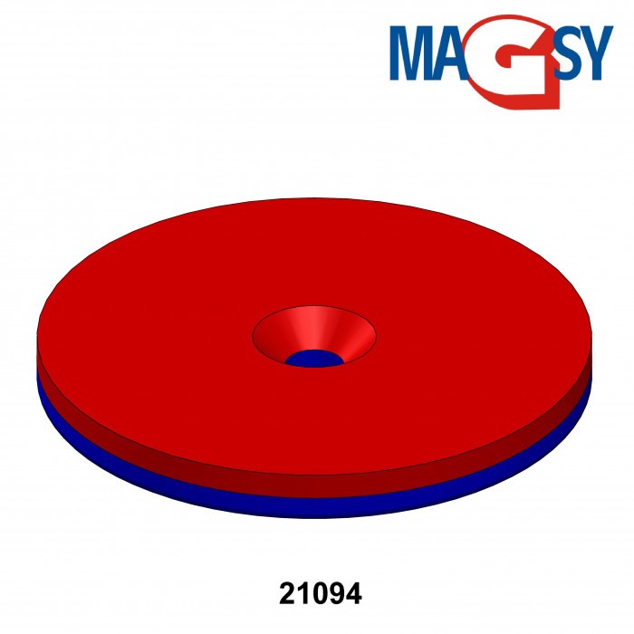 Magnet neodim cilindru cu gaură pentru șurub cu cap înecat diam. 42 x 4 N 80 °C, VMM4-N35 [5]